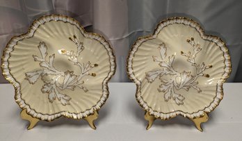 Antique English Brownfield Porcelain Oyster Plate Made For Tiffany & Co & 2 Stands