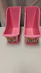 Set Of 2 Pink Plastic Book Bins