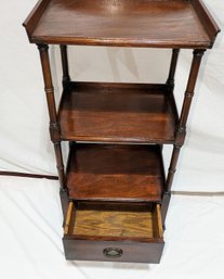 Vintage Brandt 3 Shelf Mahogany Side Table - 2 Of 2 (Metal Brandt Name Plate Missing In Drawer)