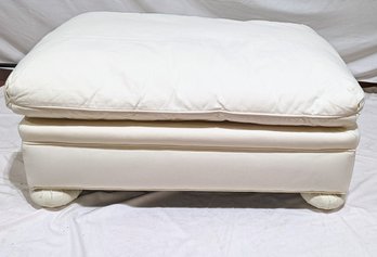 Lee Furniture White Canvas Material Bun Foot Ottoman