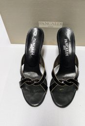 Pancaldi Black Snake Skin Slides - Size 6.5,