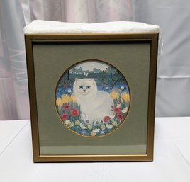 Vintage Sharon Jervis Village Green 'Cats' - White Cat Framed Picture