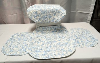 5 Reversible Oval Blue & White Placemats - One Side Solid White