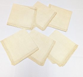 Set Of 6 - Vintage Linen With Lace Trim Napkins