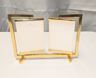 Vintage Brass Double Turning Picture Frames On Stand