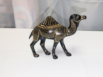 Vintage Brass Hand Etched Black & Gold Camel Statue