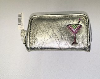 Silver Coin Purse With A Rhinestone Martini Glass Embellishment