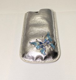 Silver Cash/Credit Card Holder With An Enamel & Rhinestone Butterfly Embellishment - 1 Of 2