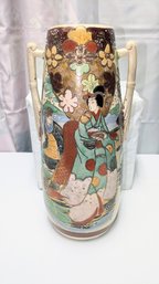 Antique Hand Painted Porcelain Satsuma Vase - Marked On Bottom