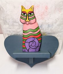 Wood Heat Shelf & Wood Hand Painted Cat