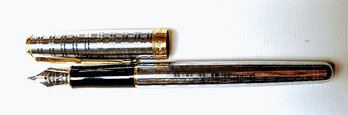 18k Nib Parker Sonnet Fountain Pen Textured Gold & Silver France