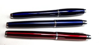 3 Parker Fountain Pens Blue & Silver And Red/silver