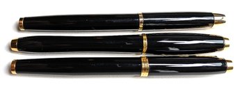 3 Parker Sonnet Fountain Pens Glossy Black & Gold