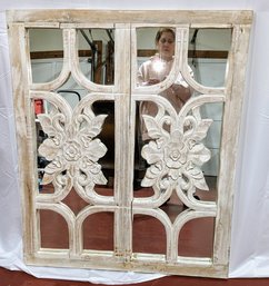 Distressed Large White Wood Decorative Mirror