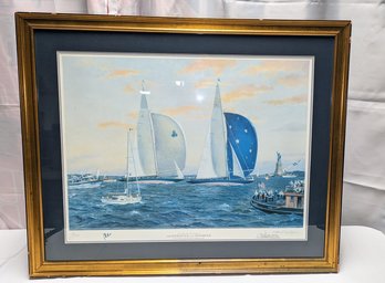 Malcolm Murley 1989 Signed And Numbered Framed Lithograph 'The ENDEAVOUR AND SHAMROCK'