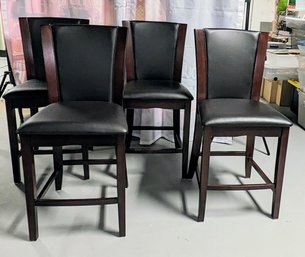 4 Faux Padded Leather & Wood Furniture Of America Waverly Counter Height Chairs