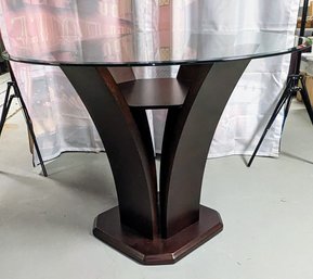 Raymour & Flannigan Venice Hi Top Round Glass & Wood Dining Table