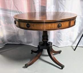 Vintage Charak Furniture Co., Banded Edge Mahogany Drum Table,  Numbered & Dated