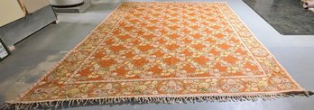 Carpet #5 - Tapestry Oriental Handwoven Chain Stitch Rug -  Rust With A Floral Pattern