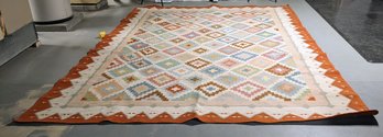 Carpet #6 - Dhurrie Hand Loomed Wool, Made In India, Quilt Design Pattern