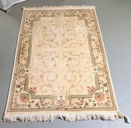 Carpet #10 - Genuine Hand Woven Oriental Aubusson Rug, India - Ivory Color/ Floral Border