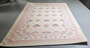 Carpet #12 - Oriental Woollen/Cotton Handwoven Rug, India.  -  Lattice And Floral Design