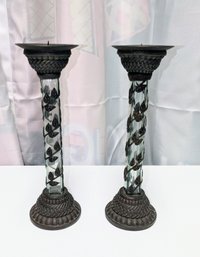 Brown Metal And Glass Candle Holders