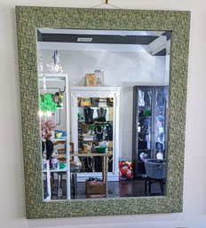 Wood & Faux Green Pebbled Design Wall Mirror  - 2 Of 2