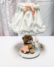 Sankyo Teddy Bear Music Box Lamp With Fabric Covered Shade