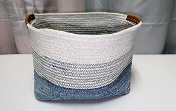 Cotton Rope Woven Basket With Leather Handles