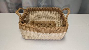 Tan And Beige Rope Storage Basket With Handles
