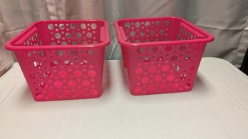 2 Pink Plastic Storage Bins
