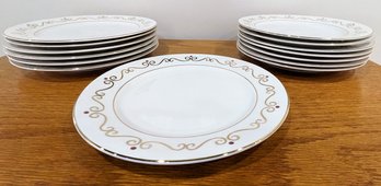 Set Of 14 Pier 1 Scroll Design Porcelain Dishes