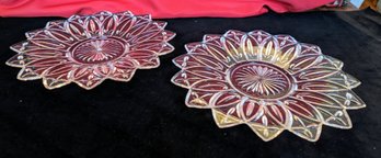 Set Of 2 Vintage Star/Petal Cut Crystal 1950's Federal Iridescent Glass Serving Dishes