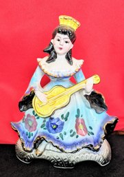 Vintage Spanish Woman Statue With Yellow Guitar