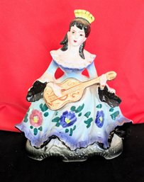 Vintage Spanish Woman Statue With Tan Guitar
