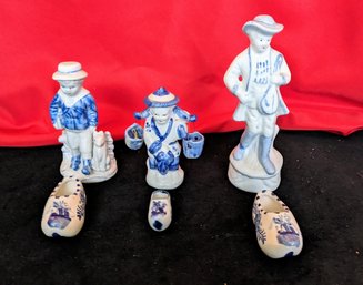 Set Of 6 Various Miniature Blue & White Porcelain Figurines