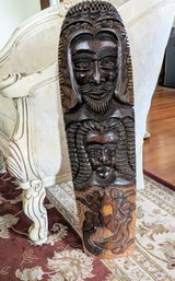 Vintage Tiki Style Hand Carved Wood Hanging Totem