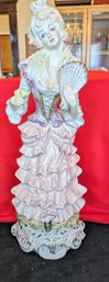 Vintage Large Capodimonte Lady Porcelain Statue - Made In Italy