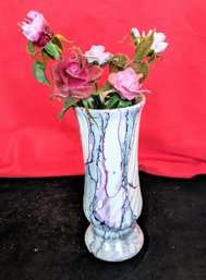 Multi Colored Vase With 5 Porcelain Roses