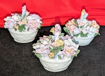 Set Of 3 Porcelain Flower Baskets