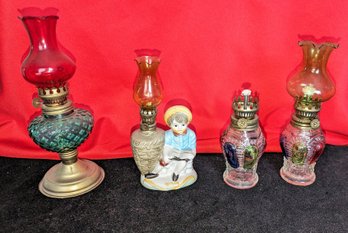 Lot Of 4 Various Size Miniature Oil Lamps