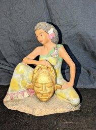 African Woman With Mask Statue