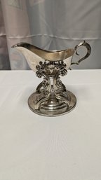 Vintage Silver Plate Ornate Design Tilting Gravy Boat On Stand With Candle Warmer
