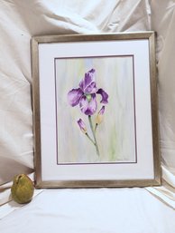 #7. Framed And Matted Still Life Watercolor Painting By Marcia Mohl Of An Iris