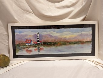 #20. Framed And Matted Landscape Watercolor By Marcia Mohl Titled New England Lighthouse