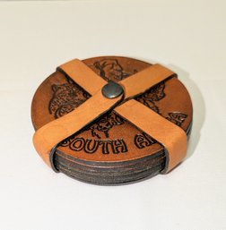 Set Of 6 S. Africa Leather Coaster Set With Holder