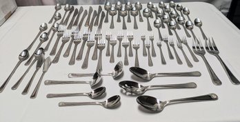 Select Stainless Large Flatware (Korea) Service For 8 & Extras - (73 ) Pieces In Total - Missing 1 Salad Fork