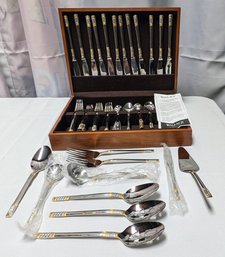 Wallace Gold Corsica 18/10 Stainless Flatware Complete Service For (12) With Many Extra Serving Pieces & Case