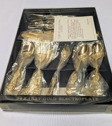 Vintage MCM Golden Rose Collection 24K Electroplate Cutlery/Demitasse Dessert Set